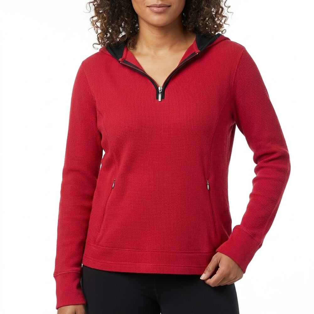 Lauren Ralph Lauren Red Waffle Knit Hooded Sweatshirt Women Size M